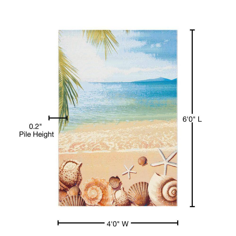 SAFAVIEH Barbados Sea Shells Outdoor Area Rug, 4' x 6', Gold/Blue