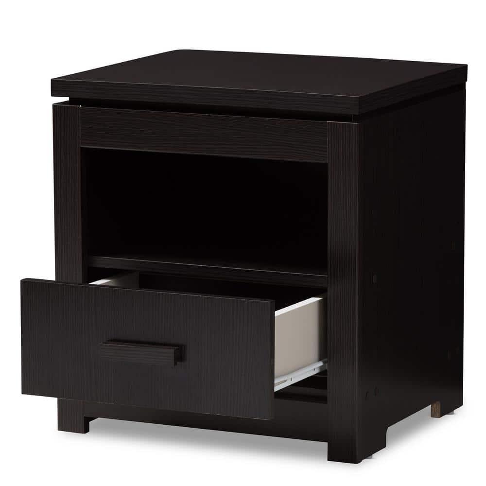 Bienna Modern and Contemporary 1 Drawer Nightstand: Bedside Storage, Wenge Finish - Baxton Studio