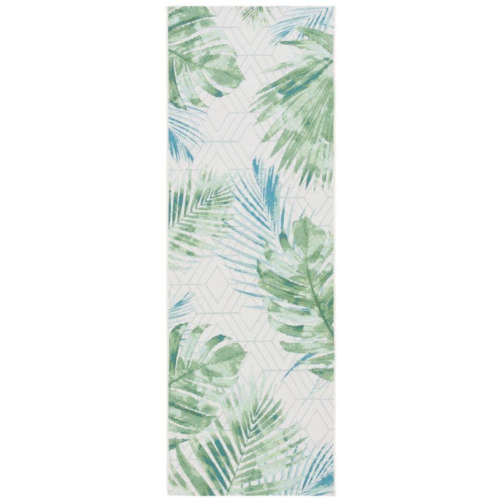 Barbados BAR590 Power Loomed Indoor and Outdoor Runner Rug - Green/Teal - 2'8"x8' - Safavieh.