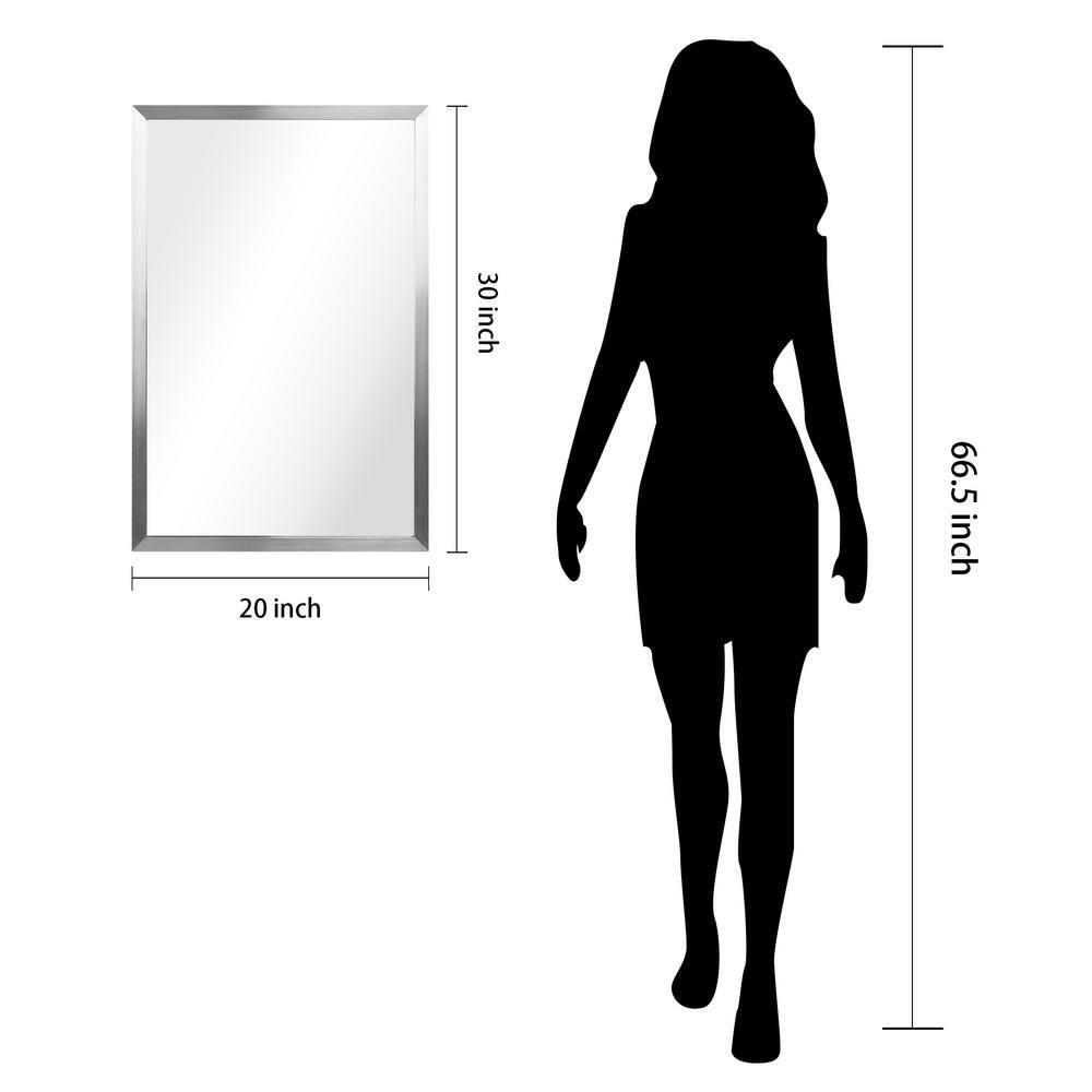 Empire Art Direct Contempo Brushed Silver Stainless Steel Frame Rectangle Wall Mirror, 20" x 30" x 1", Ready to Hang