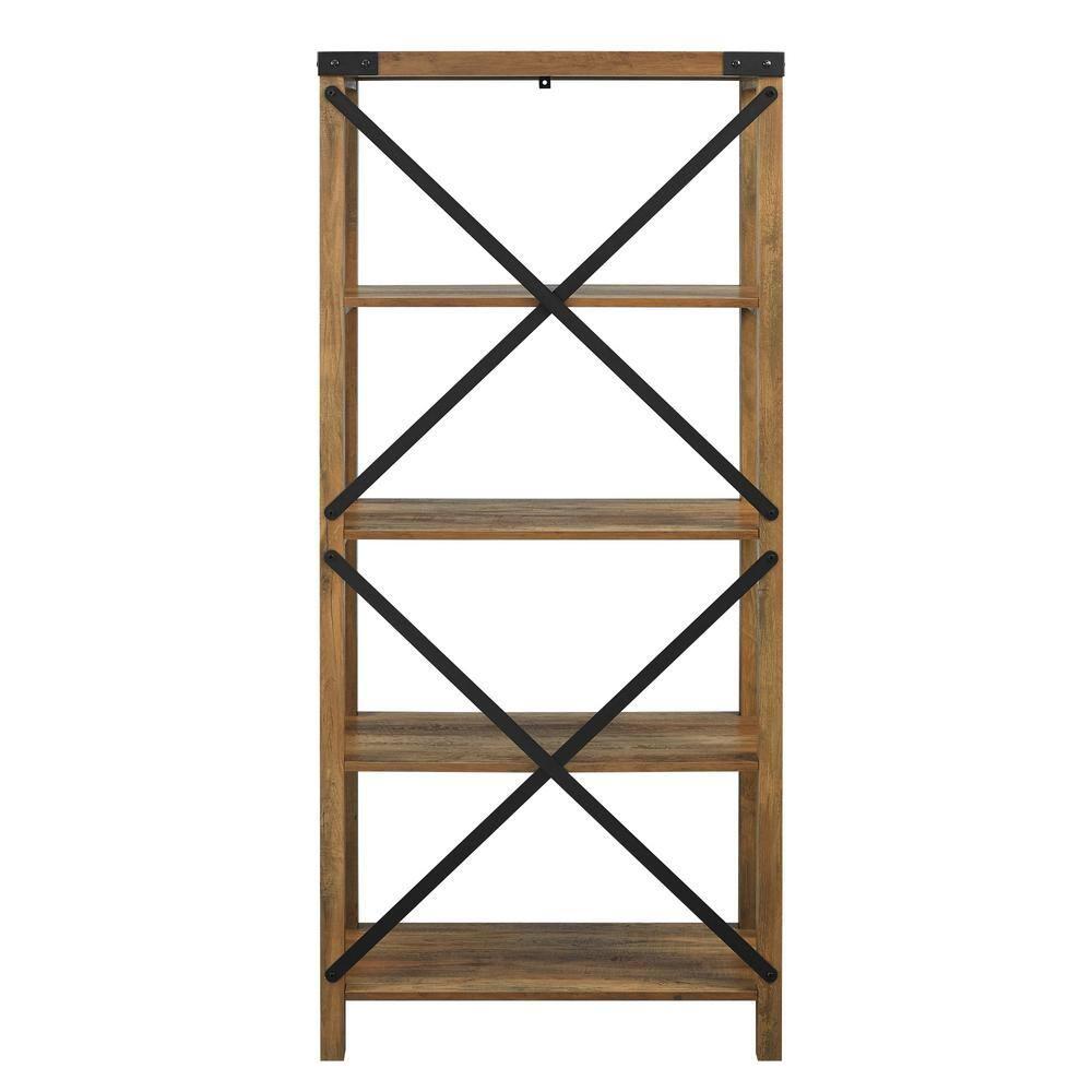 Walker Edison Rustic Industrial 4-Shelf Bookshelf, Reclaimed Barnwood