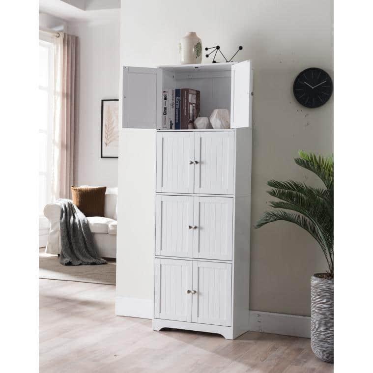 InRoom Furniture KT101-WH 8-Door Cabinet, White