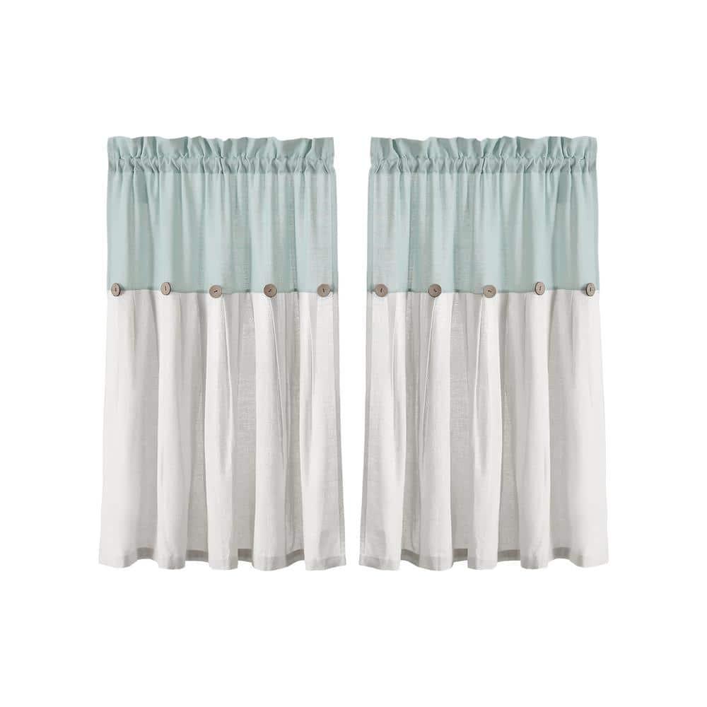 Lush Decor Linen Button Cotton Blend Tailored 29'' W Cafe Curtain (Set of 2)