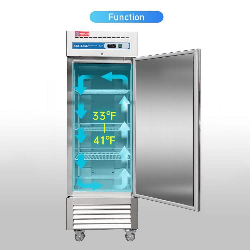 WESTLAKE 27" W Commercial Refrigerator Stainless Steel Reach in Solid Single Door Upright Fan Cooling 23 Cu.ft Cooler for Restuarant, Bar, Shop, etc