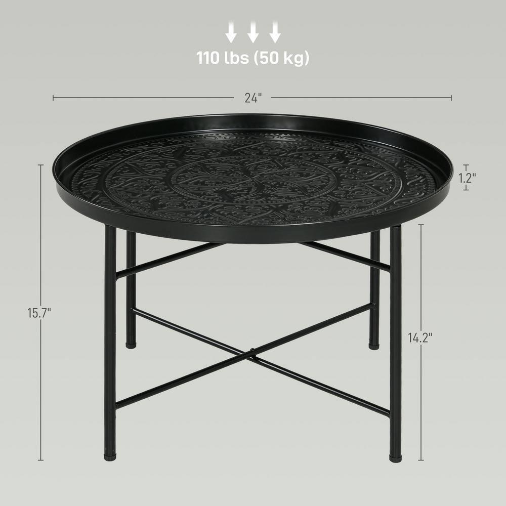 HOMCOM 24" Round Coffee Table with Hammered Tray Top, Vintage Metal Center Table for Living Room, Bedroom, Side Table, Black