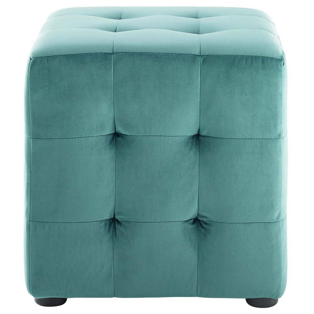 Contour Cube Velvet Ottoman Teal - Modway: Modern Square Footstool, No Assembly, Wood Frame