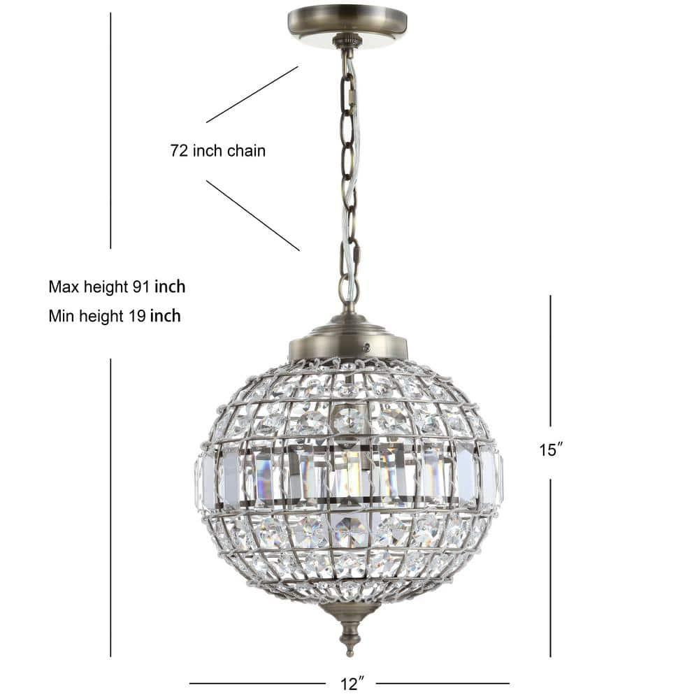 JONATHAN Y Georgina 12" Crystal/Metal LED Pendant Pendant, Antique Brass