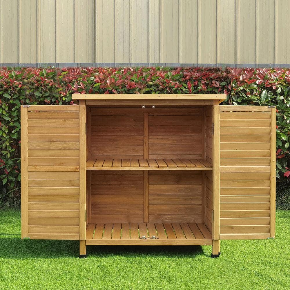 Hanover Outdoor 2 ft. 8in. x 3 ft. 2in. Wooden Storage Shed for Tools, Equipment, Garden Supplies, with Shelf, Waterproof Roof - HANWS0106-NAT