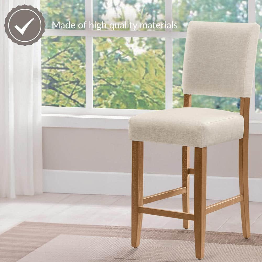 Brax Bar Height 28-inches Stool Natural White Sand, with Upholstered Back and Wood Base - 2-Pack