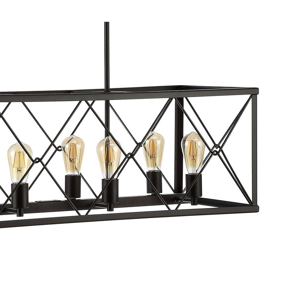 JONATHAN Y Galax 39" 8-Light Adjustable Iron Farmhouse Industrial LED Dimmable Pendant, Oil Rubbed Bronze