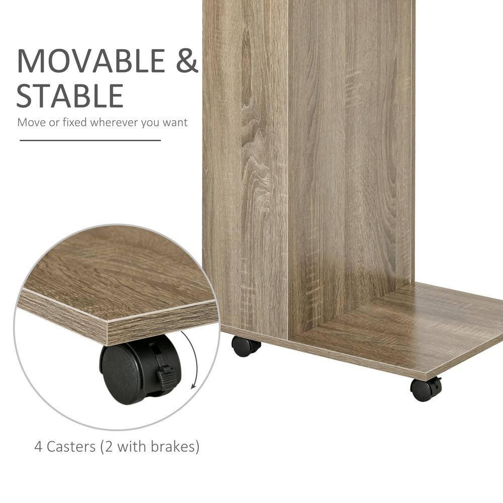 HOMCOM C-Shaped Sofa Side Table Mobile End Table with Storage and Wheels for Living Room, Bedroom, Office