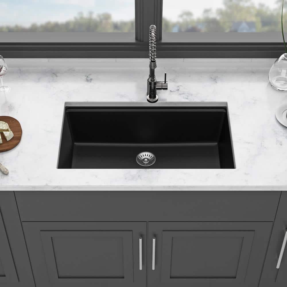 33 in. x 19 in. Undermount Kitchen Sink, 16-Gauge Granite Composite Workstation Sinks Single Bowl in Black