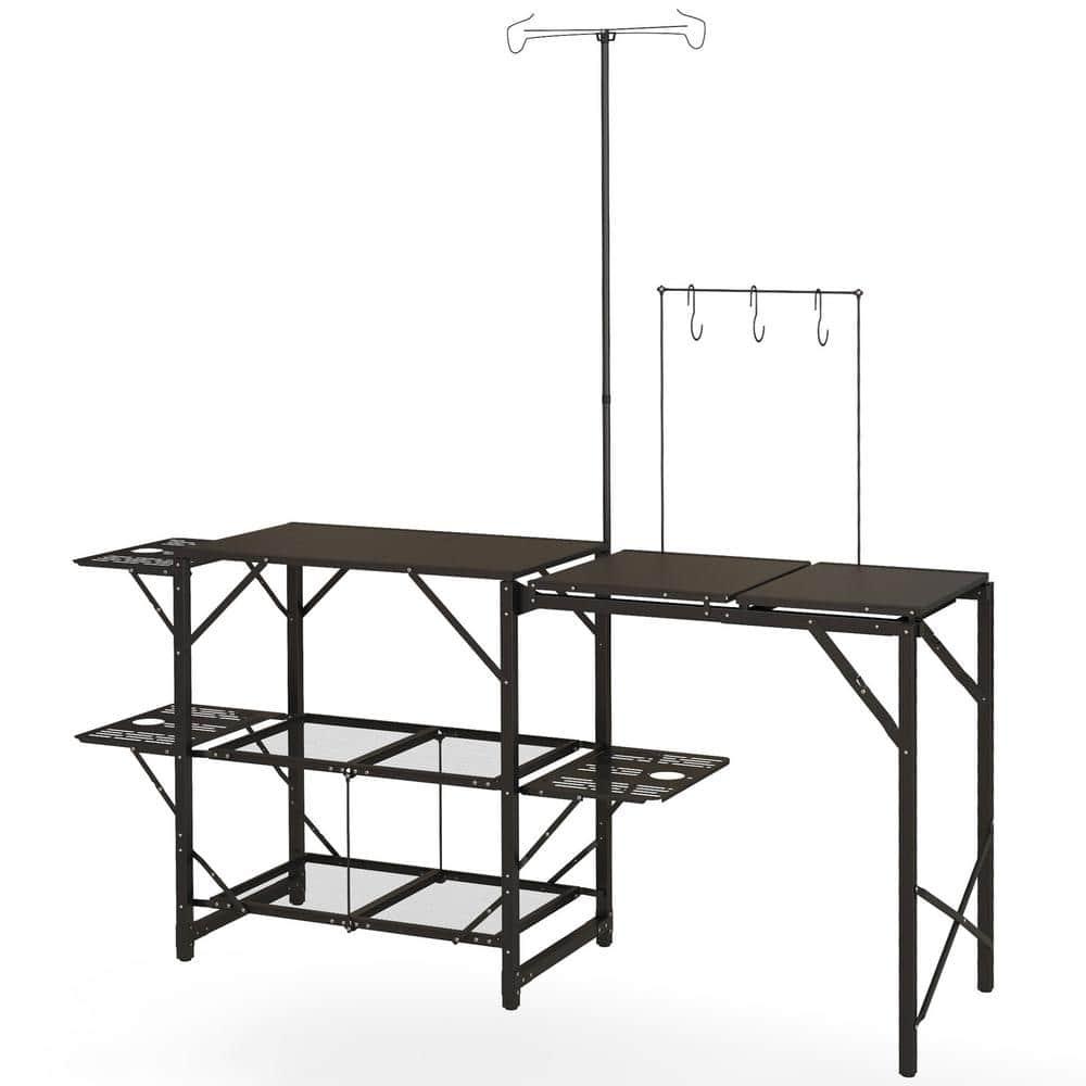 Outsunny Folding Camp Kitchen, Camping Table Cooking Station with Adjustable Lamp Stand