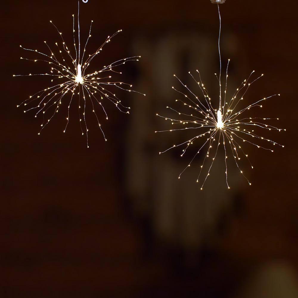 LumaBase Battery Operated Starburst Lights with Remote Control - Set of 2 (White)