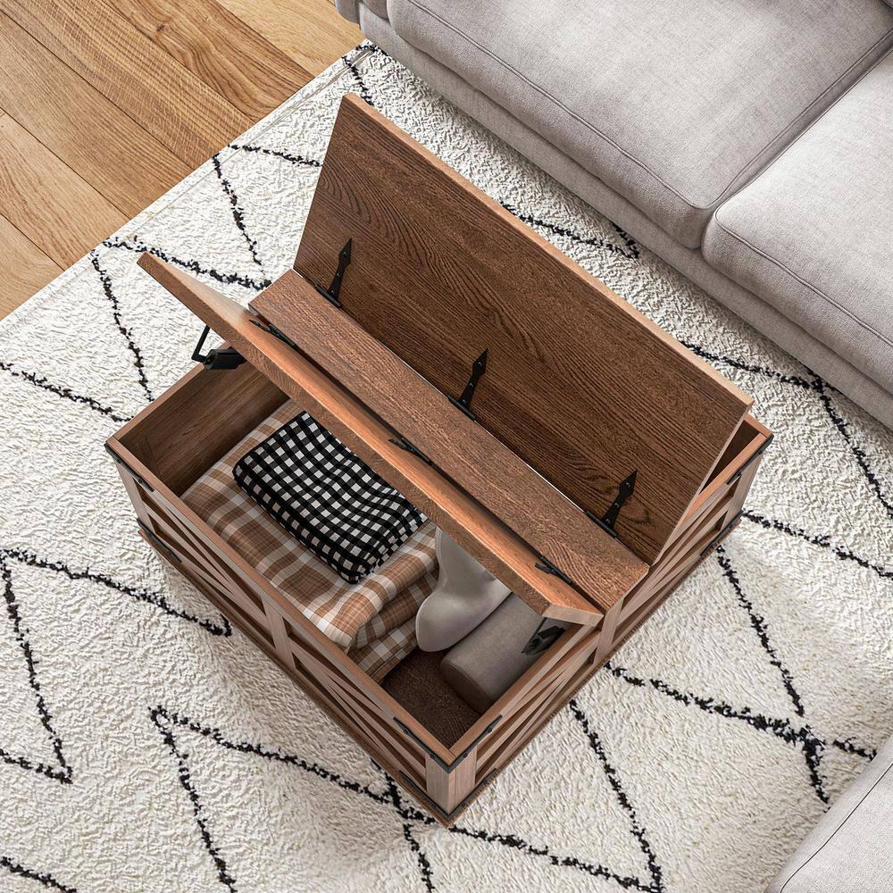 HOMCOM Farmhouse Coffee Table with Flip Top, Hidden Storage Compartment, Square Center Table for Living Room, Distressed Brown