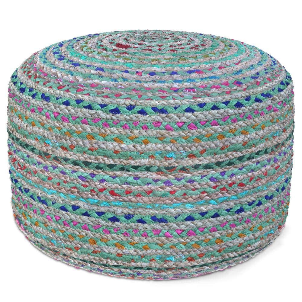 Simpli Home Margo 20"W Cotton and Jute Boho-style Pouf