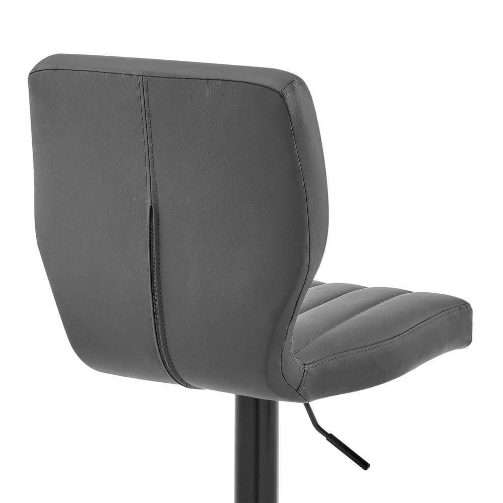 Contemporary Gray Leather Swivel Bar Stool with Adjustable Height