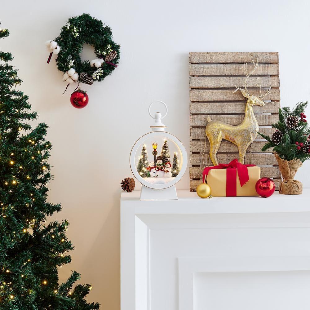 Danya B. Tabletop White Christmas Holiday Winter Snowman Scene Diorama Lighted Lantern Decoration - Oval