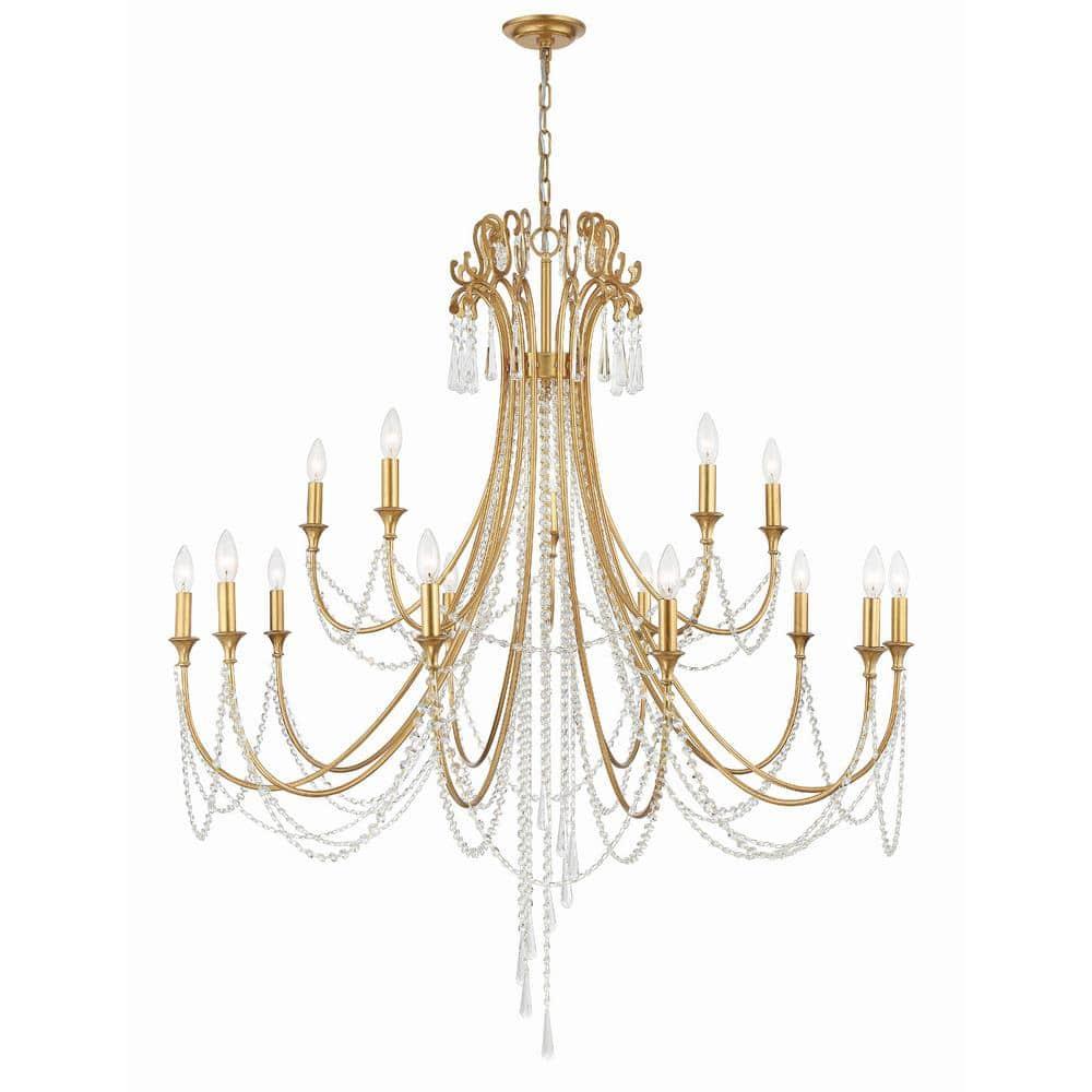 Crystorama Arcadia 15 Light Antique Gold Chandelier - 46.25"W x 54.75"H