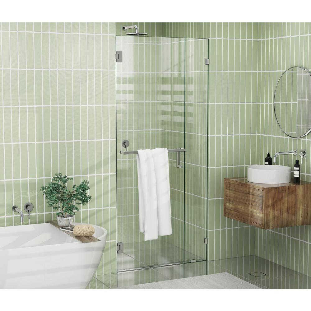 Glass Warehouse Umbra 43 in. x 78 in. Fully Frameless Wall Hinge Towel Bar Shower Door TBWH-43-BN