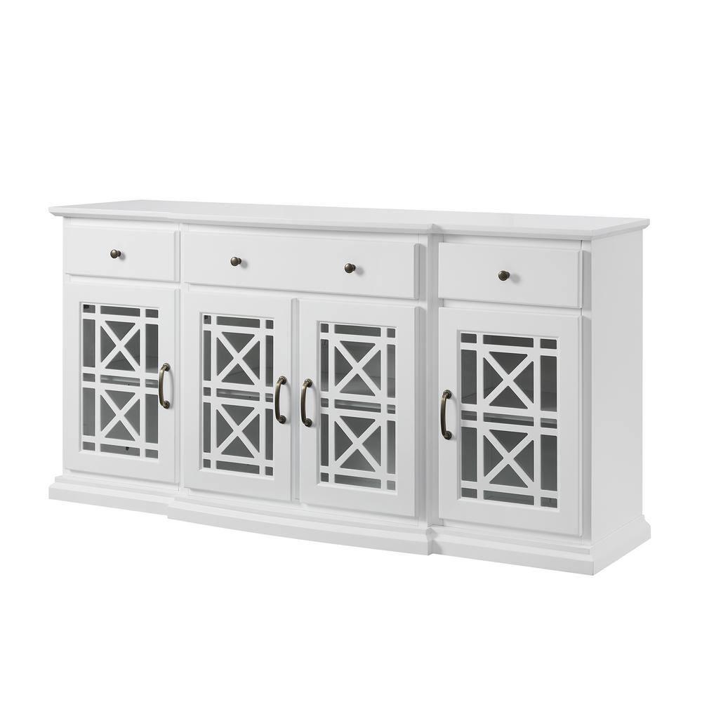 Walker Edison Traditional Fretwork TV Stand, White
