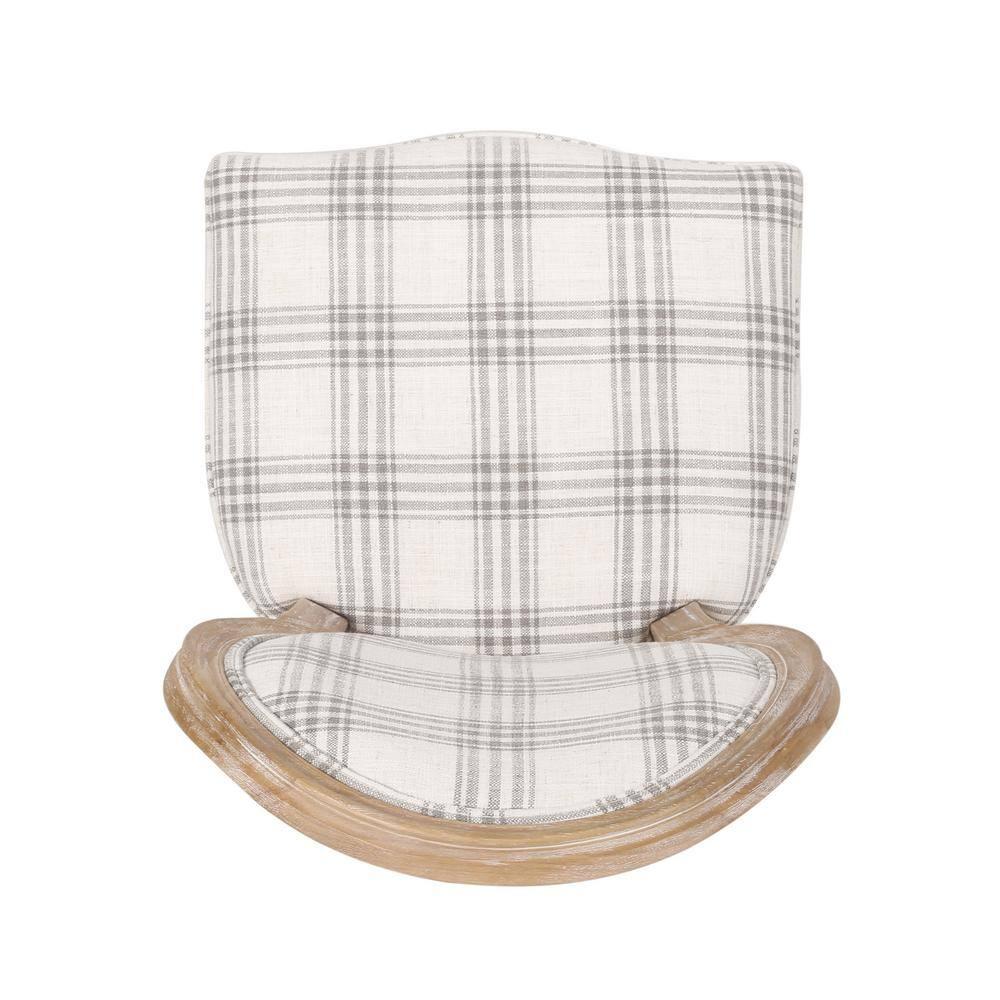 Noble House Karter French Fabric Dining Chairs, Set of 4, Gray Plaid
