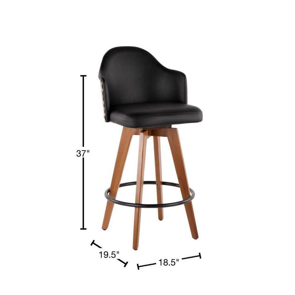 LumiSource Walnut Bamboo, Black PU, Black Metal, Brass Metal Ahoy Counter Stool