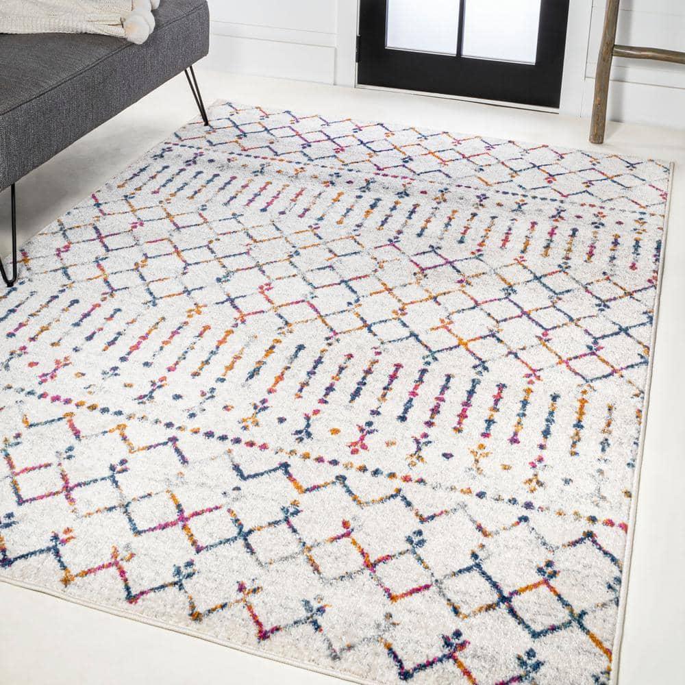 8'x10' Moroccan HYPE Boho Vintage Diamond Area Rug, Cream/Multi - JONATHAN Y