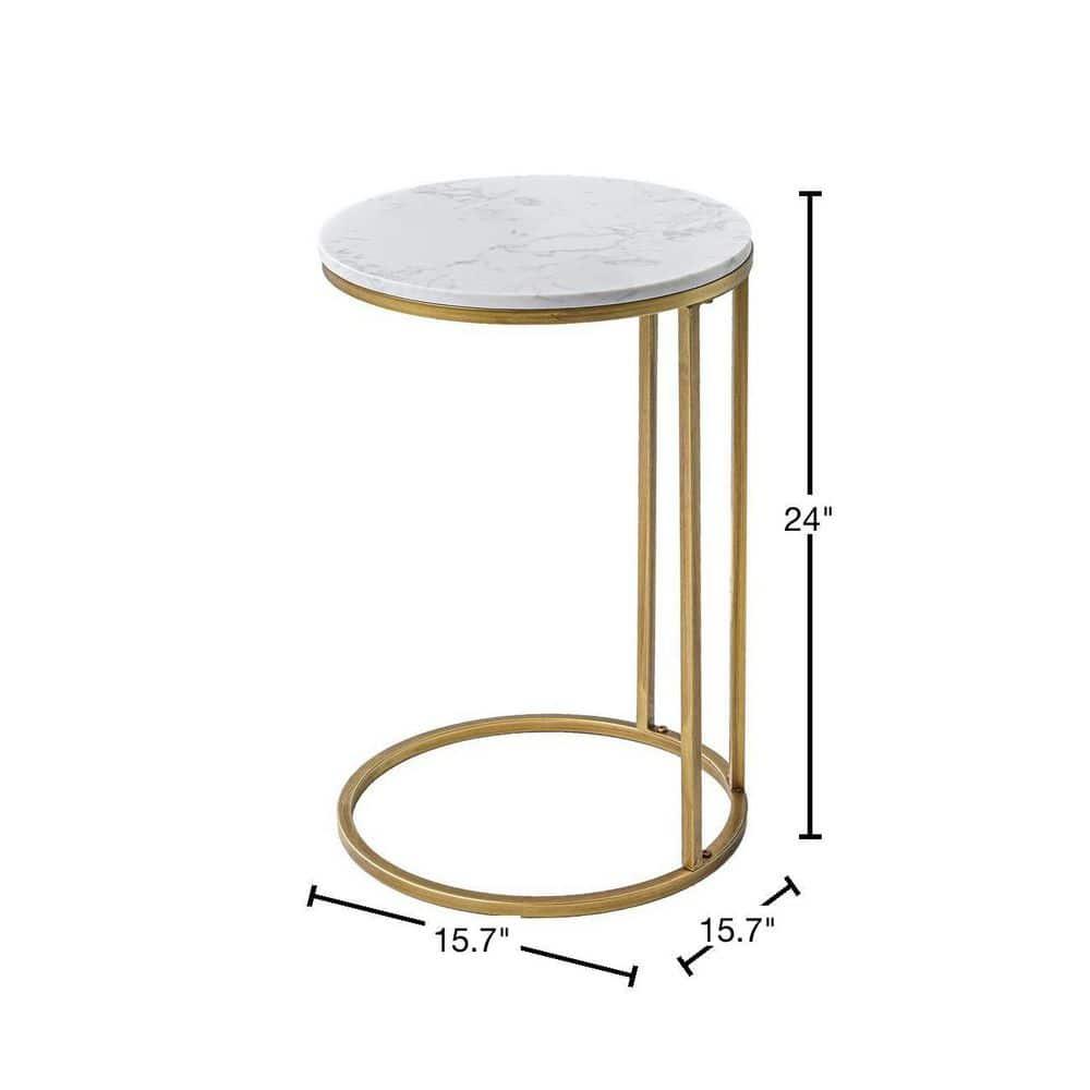Modern 16 in Gold C-Top Faux Marble Side Table