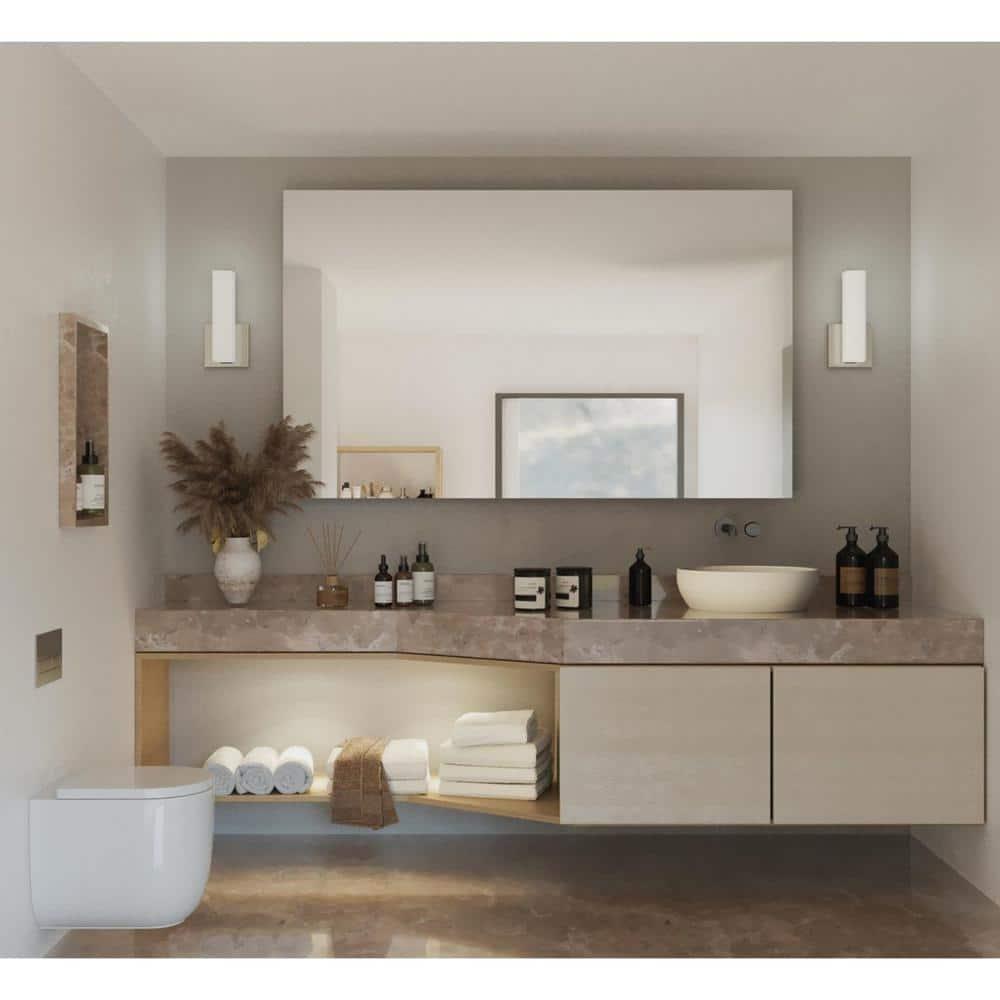Progress Lighting, Beam Collection, 1-Light LED Wall Bracket, Brushed Nickel, Opal Glass Shade
