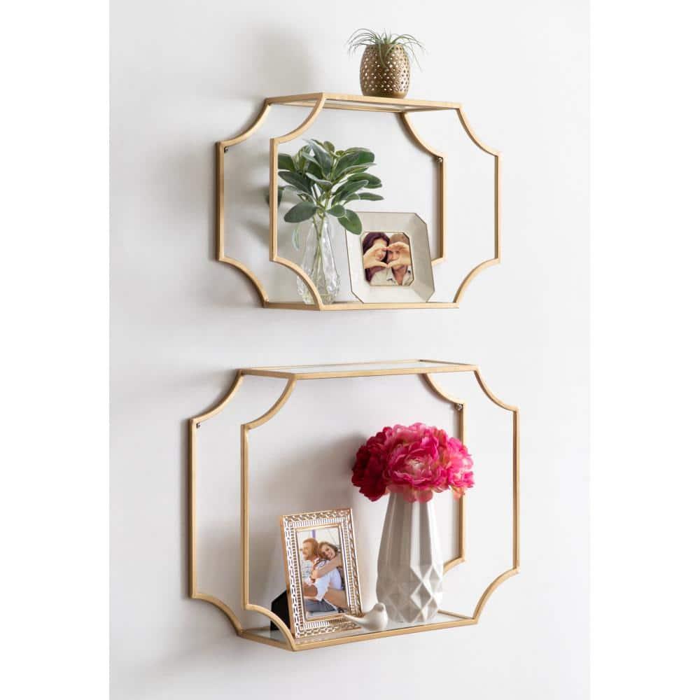 Kate and Laurel Metal Floating Shelves, Set of 2, 6" x 24", Gold