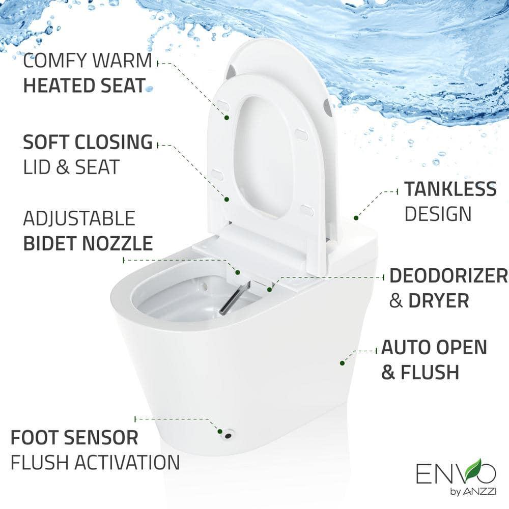 Swcorp TL-STFF950WH Envo Echo Elongated Smart Toilet Bidet in White with Auto Open, Auto Close, Auto Flush & Heated Seat