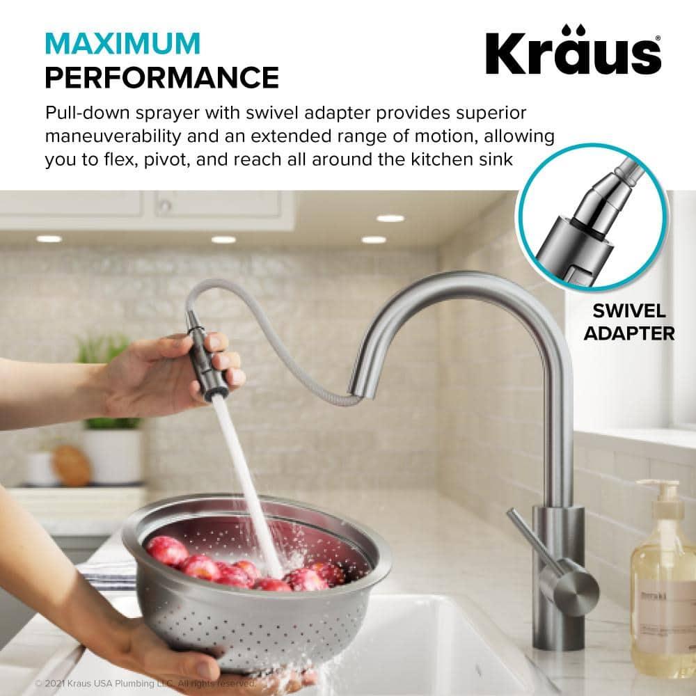 KRAUS Oletto Single Handle Pull Down Kitchen Faucet with QuickDock Top Mount Installation Assembly