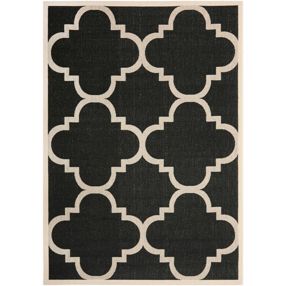 Courtyard CY6243 Power Loomed Indoor and Outdoor Area Rug - Black/Beige - 5'3"x7'7" - Safavieh