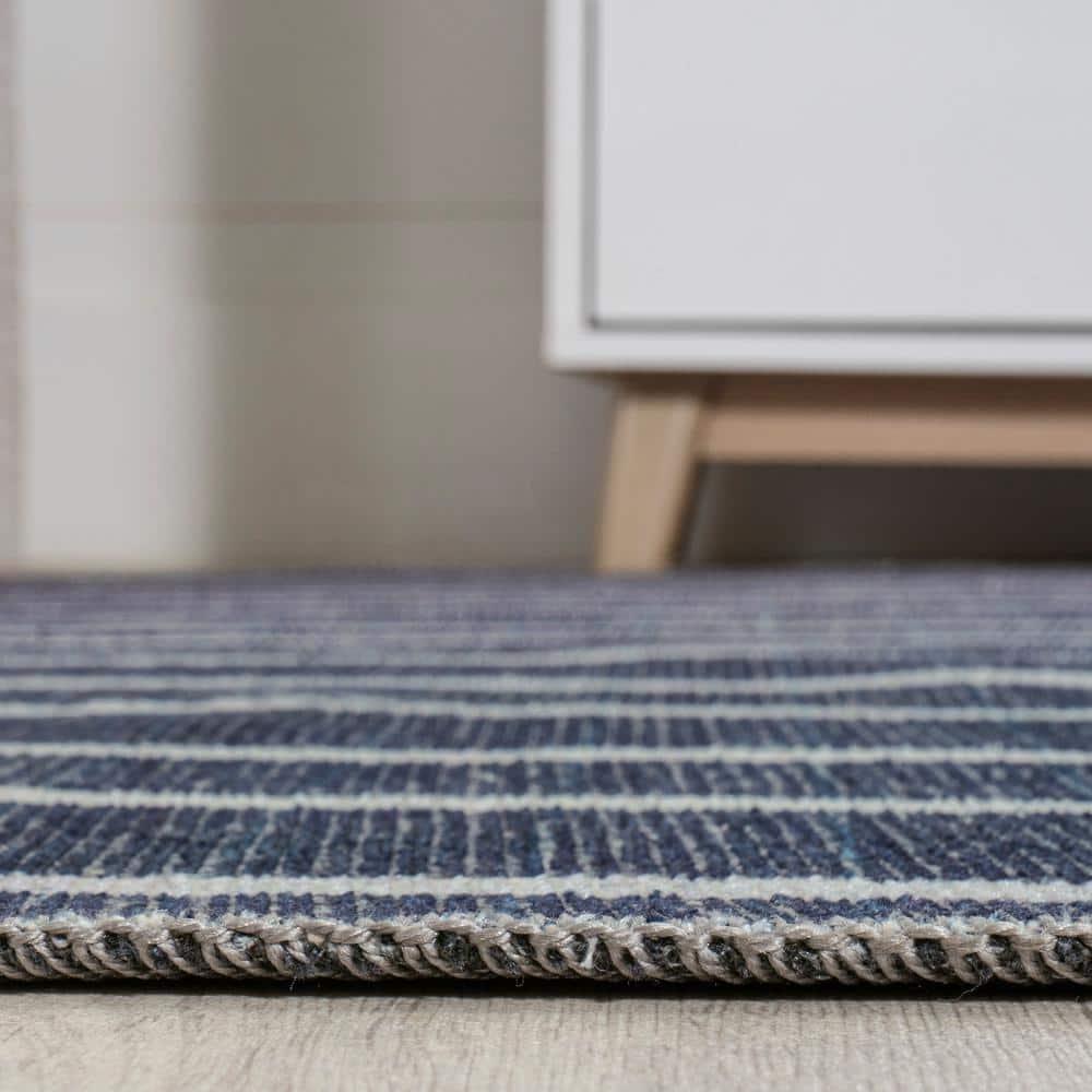 5' x 8' Rand Distressed Ticking Stripe Machine-Washable Area Rug, Navy/Ivory - JONATHAN Y