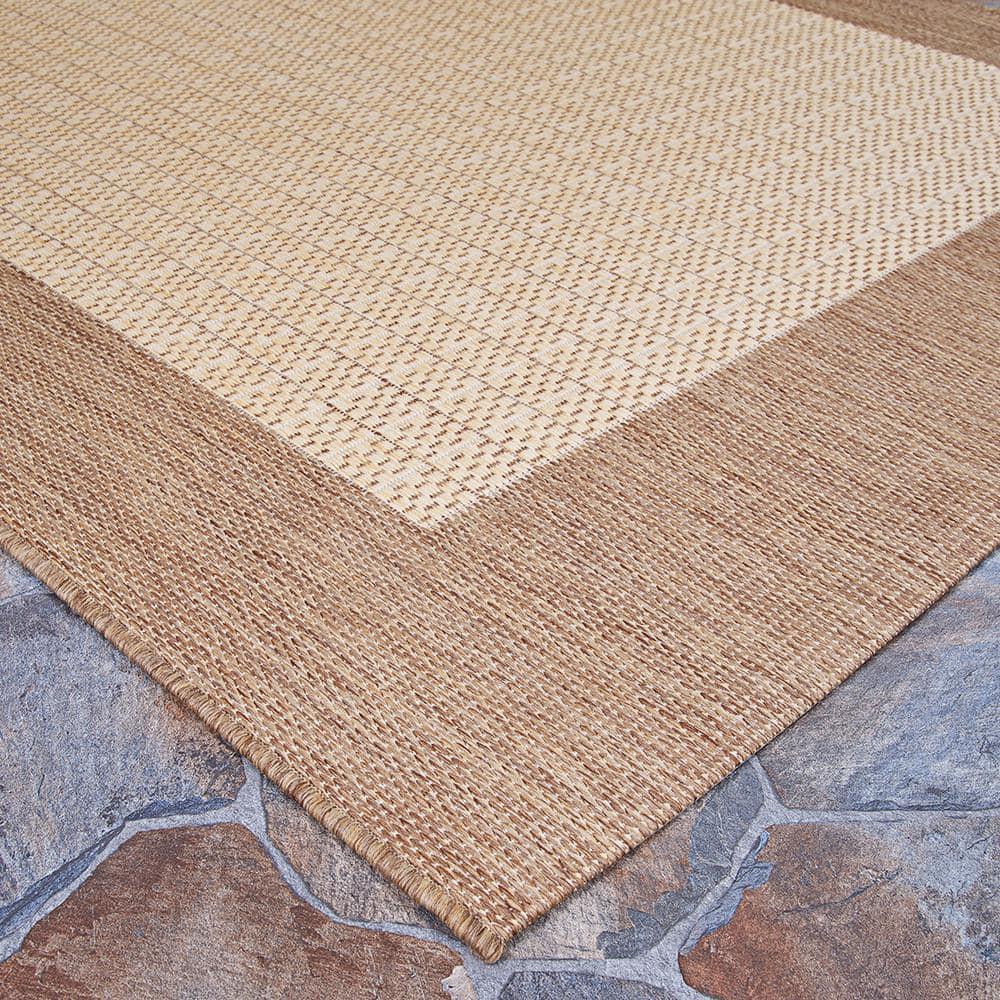 Couristan Recife Checkered Field Indoor / Outdoor Area Rug, Natural- Cocoa, 7'6" Round