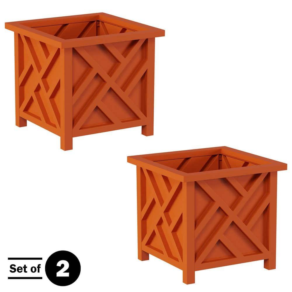 Terracotta Square Lattice Outdoor Planter Boxes Set of 2