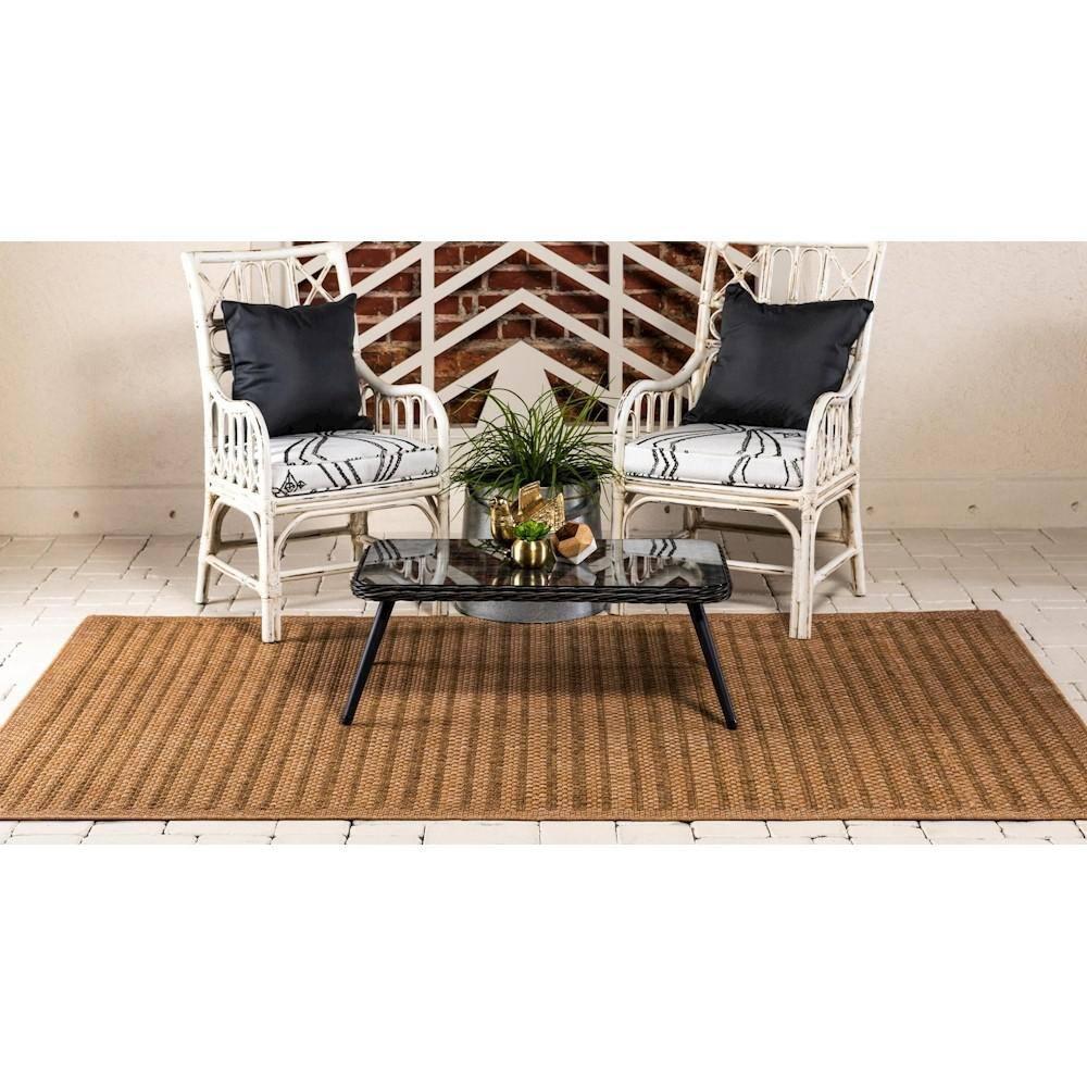 Unique Loom Outdoor Border Collection Area Rug - Checkered (2' 2" x 3' 1" Rectangle Light Brown)