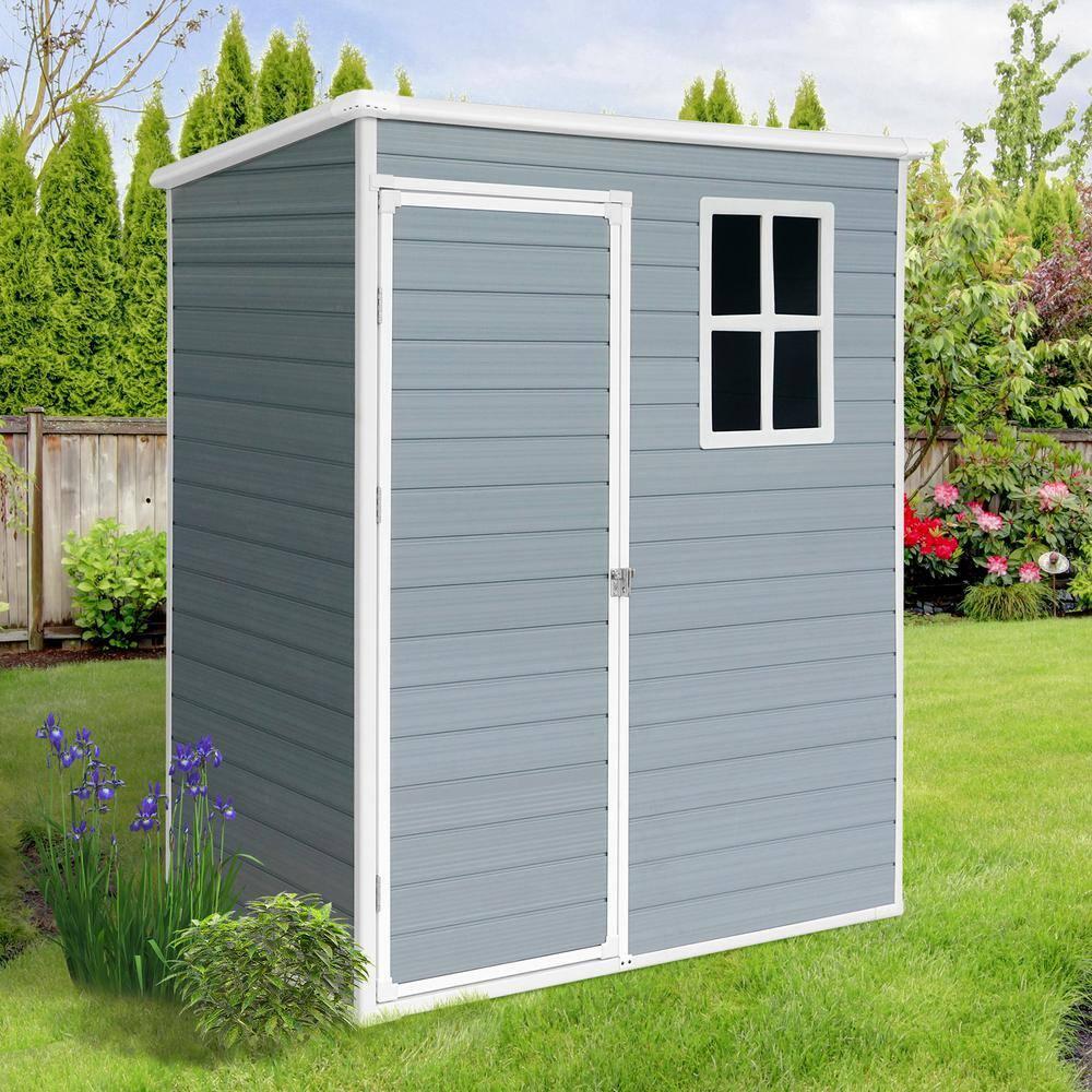 Mondawe 5' × 3' Metal Outdoor Storage Shed with Door & Lock, Waterproof Garden Storage Tool Shed with Base Frame for Backyard Patio,Grey