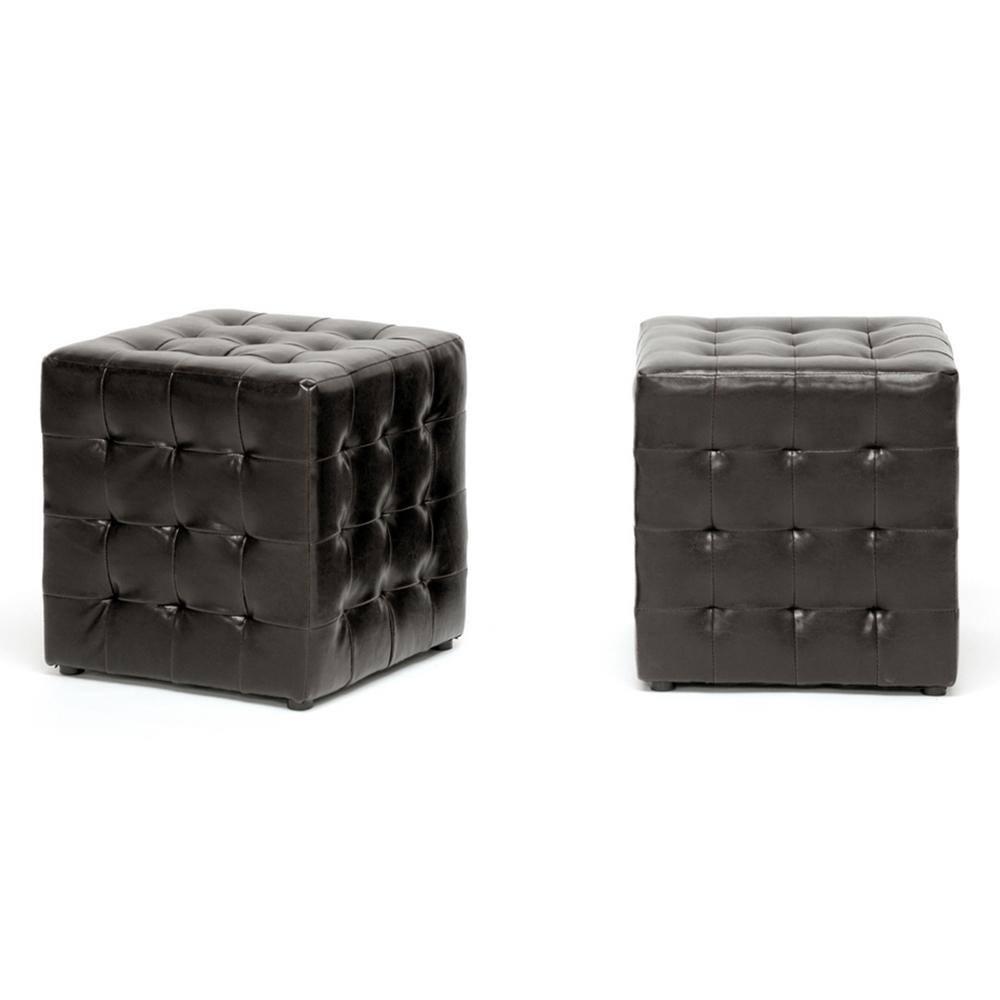 Set of 2 Siskal Modern Cube Ottoman Dark Brown - Baxton Studio