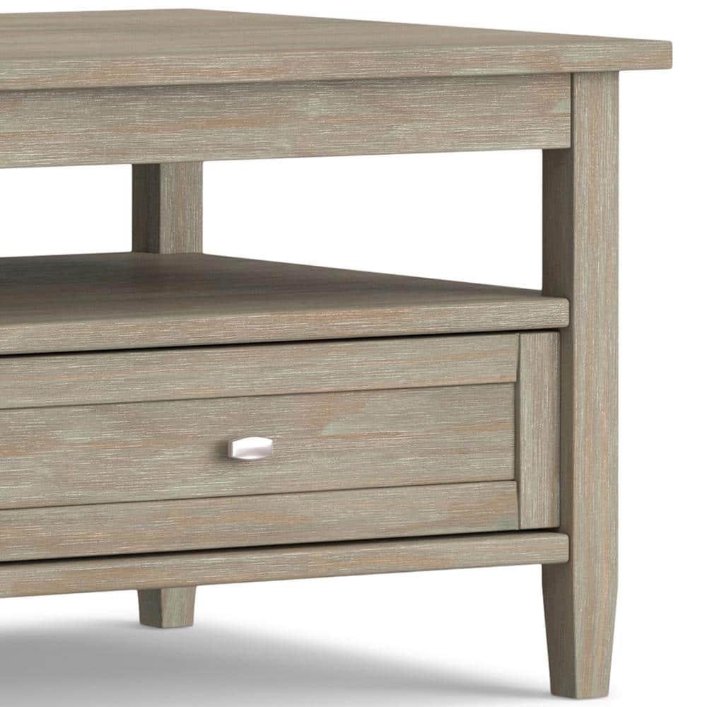 Simpli Home Warm Shaker 48"W Solid Wood Coffee Table with Two Storage Drawers and Open Shelf