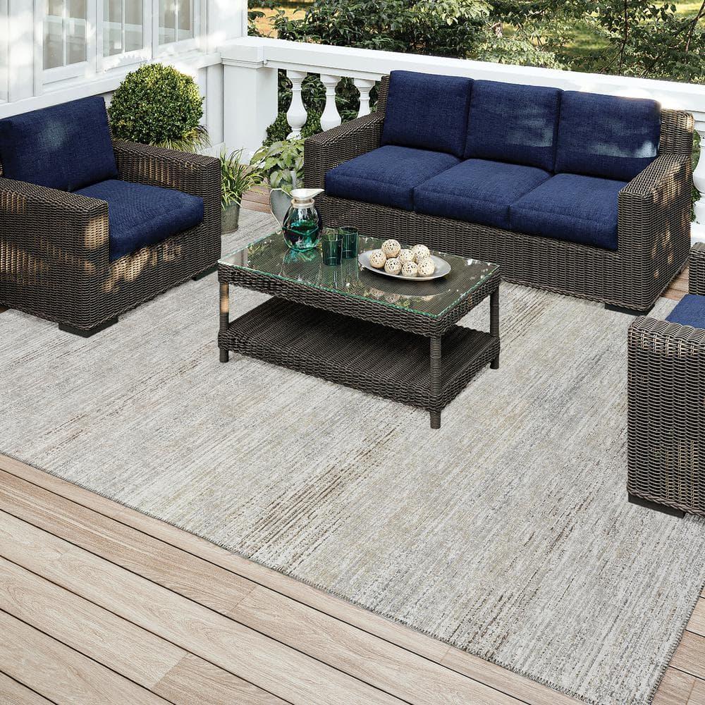 Addison Rugs Indoor/ Outdoor Marston Dynamic Transitional Striped Washable Area Rug 10' x 14' - Beige
