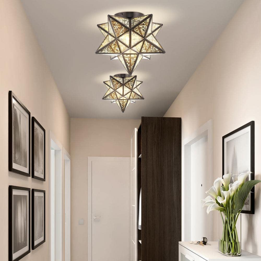Stella 12" Moravian Star Metal/Mercury Glass LED Flush Mount, Oil Rubbed Bronze
