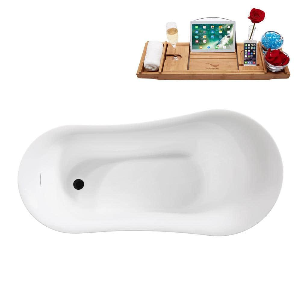 60" Streamline Soaking Freestanding Tub and Tray With Internal Drain