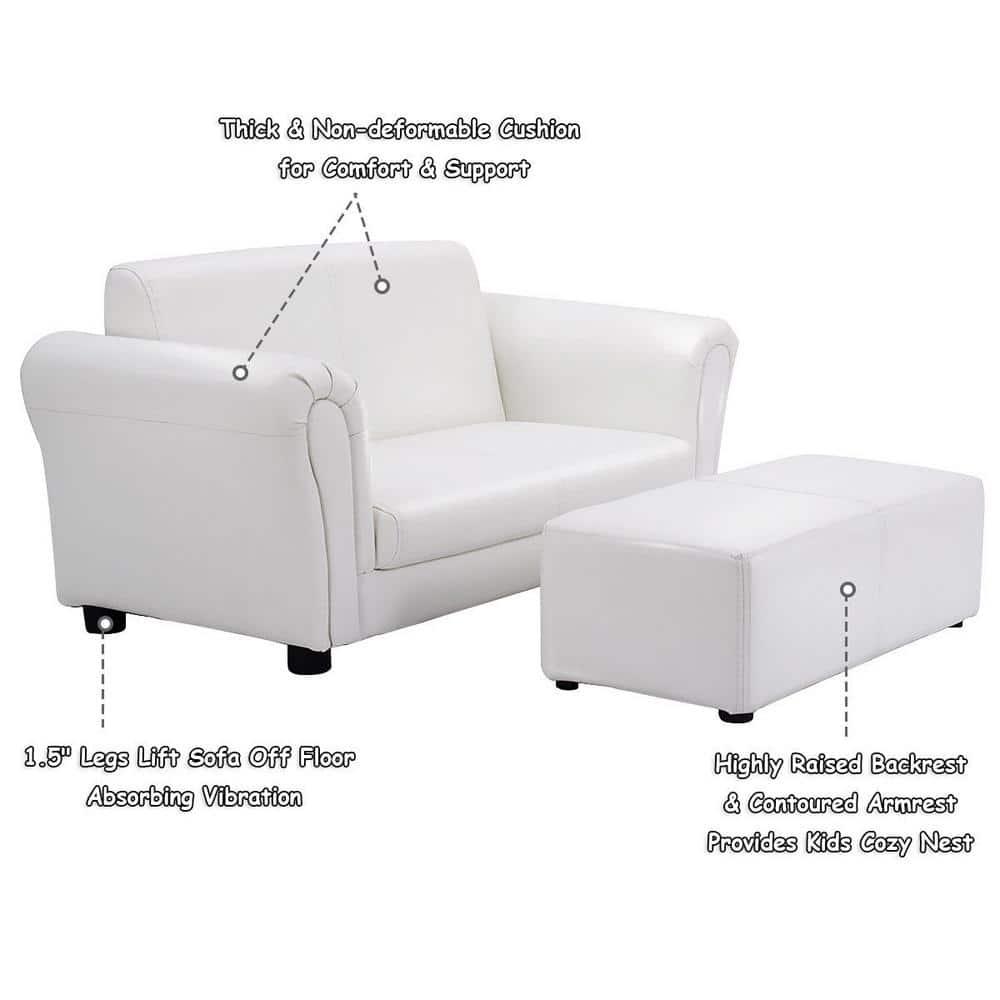 Tangkula Kids Sofa Upholstered Lounge Children Couch Ottoman w/ Armrest White