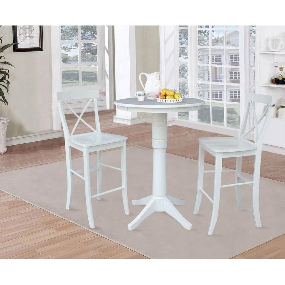 International Concepts Cross Back Solid Wood 30 in. Bar Height Stool in White