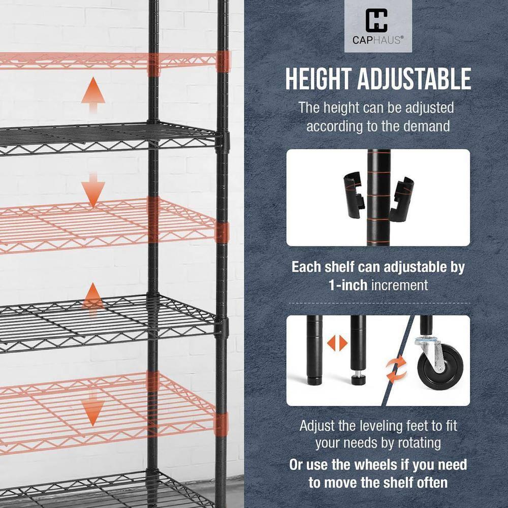 CAPHAUS CAPHAUS NSF Commercial Grade Heavy Duty 5-Tier Wire Shelving w/Wheels, Leveling Feet, 48 x 18 x 76-Inch, Multiple Options