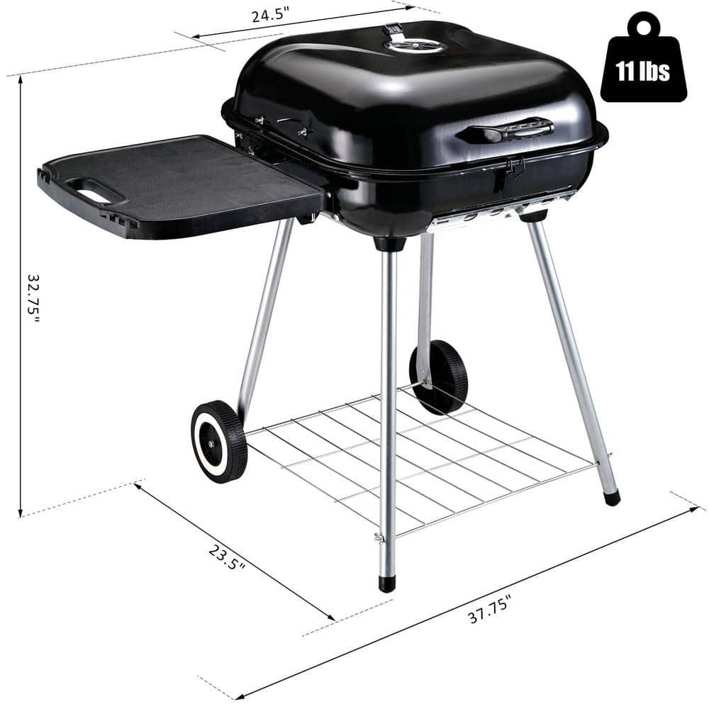 Outsunny 21" Steel Charocal Grill with Portable Wheel, Side Tray and Lower Shelf for Outdoor BBQ for Garden, Backyard, Poolside