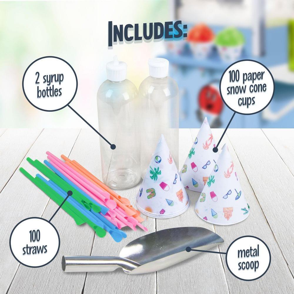 Nostalgia Nostalgia 54-Inch Tall Snow Cone Cart, Makes 72 Icy Treats, Includes Metal Scoop, 2 Syrup Bottles, 100 Paper Cups/Spoons, Storage Compartment, Wheels For Easy Mobility