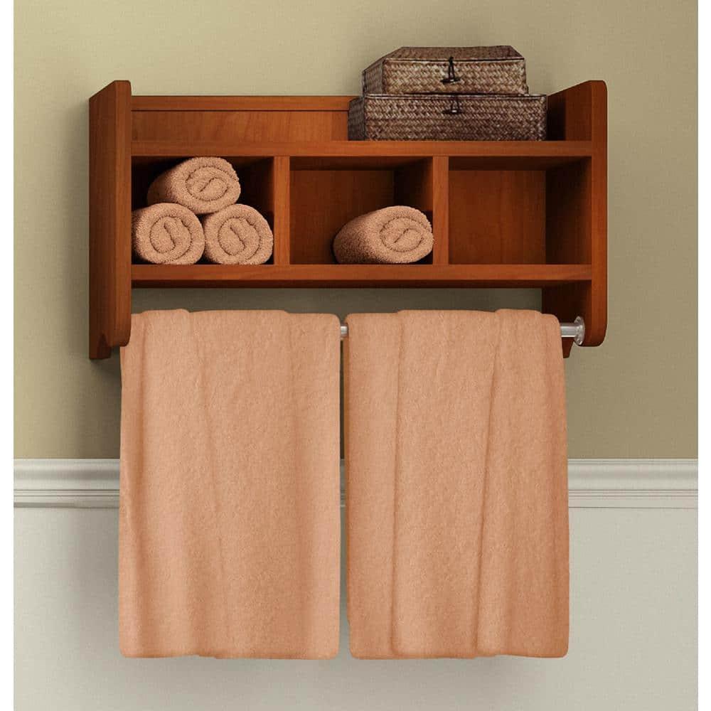25" Bath Storage Shelf with Towel Rod, Chestnut